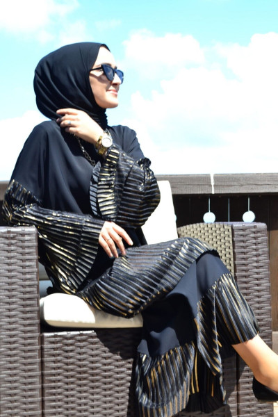 Kadın Siyah Gold Çizgili Takım Kadın Siyah Gold Çizgili Takım