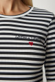 Kadın Siyah Beyaz Nakışlı Çizgili Fitilli Örme Crop Bluz MC00234