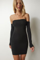 Kadın Siyah Straplez Vücudu Saran Örme Elbise PG00090 Kadın Siyah Straplez Vücudu Saran Örme Elbise PG00090