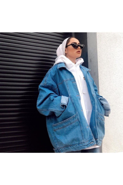 Kadın Vintage Oversize Cep Detaylı Kot Ceket Kadın Vintage Oversize Cep Detaylı Kot Ceket