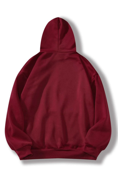 Unisex Bordo Kapüşonlu Vintage Baskılı 3 Iplik Sweatshirt Unisex Bordo Kapüşonlu Vintage Baskılı 3 Iplik Sweatshirt