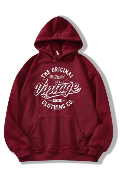 Unisex Bordo Kapüşonlu Vintage Baskılı 3 Iplik Sweatshirt Unisex Bordo Kapüşonlu Vintage Baskılı 3 Iplik Sweatshirt