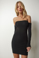 Kadın Siyah Straplez Vücudu Saran Örme Elbise PG00090 Kadın Siyah Straplez Vücudu Saran Örme Elbise PG00090
