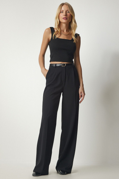 Kadın Siyah Kemerli Dokuma Pantolon MS00013 Kadın Siyah Kemerli Dokuma Pantolon MS00013