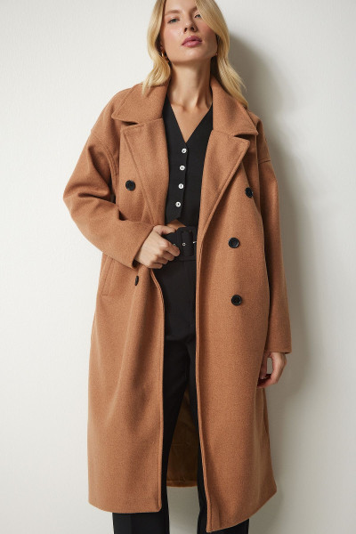 Kadın Taba Kruvaze Yaka Oversize Kaşe Kaban mx00138 Kadın Taba Kruvaze Yaka Oversize Kaşe Kaban mx00138