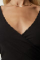 Kadın Siyah Güpür Detaylı V Yaka Örme Crop Bluz TO00113 Kadın Siyah Güpür Detaylı V Yaka Örme Crop Bluz TO00113