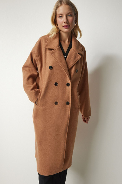 Kadın Taba Kruvaze Yaka Oversize Kaşe Kaban mx00138 Kadın Taba Kruvaze Yaka Oversize Kaşe Kaban mx00138