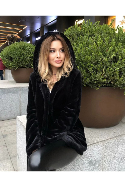Peluş Kapşonlu Yumoş Kürk Kaban Mont Peluş Kapşonlu Yumoş Kürk Kaban Mont