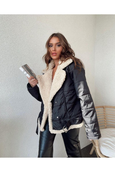 Yaka Ve Içi Kürk Kemerli Mont