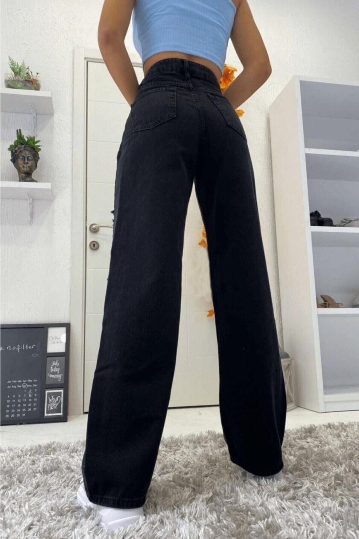 Love Solmayan Siyah Likralı Süper Yüksek Bel Salaş Jean Pantolon. (SÜPER YÜKSEK.) Wide Leg. Love Solmayan Siyah Likralı Süper Yüksek Bel Salaş Jean Pantolon. (SÜPER YÜKSEK.) Wide Leg.