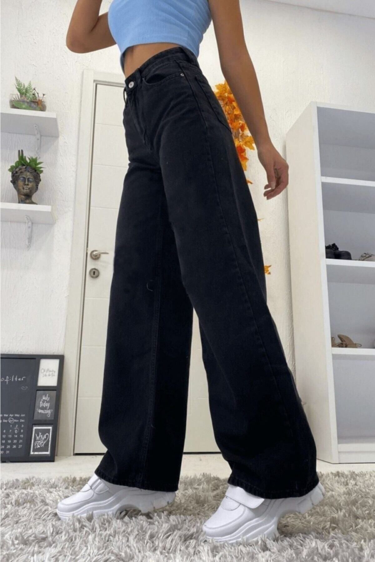 Love Solmayan Siyah Likralı Süper Yüksek Bel Salaş Jean Pantolon. (SÜPER YÜKSEK.) Wide Leg. Love Solmayan Siyah Likralı Süper Yüksek Bel Salaş Jean Pantolon. (SÜPER YÜKSEK.) Wide Leg.