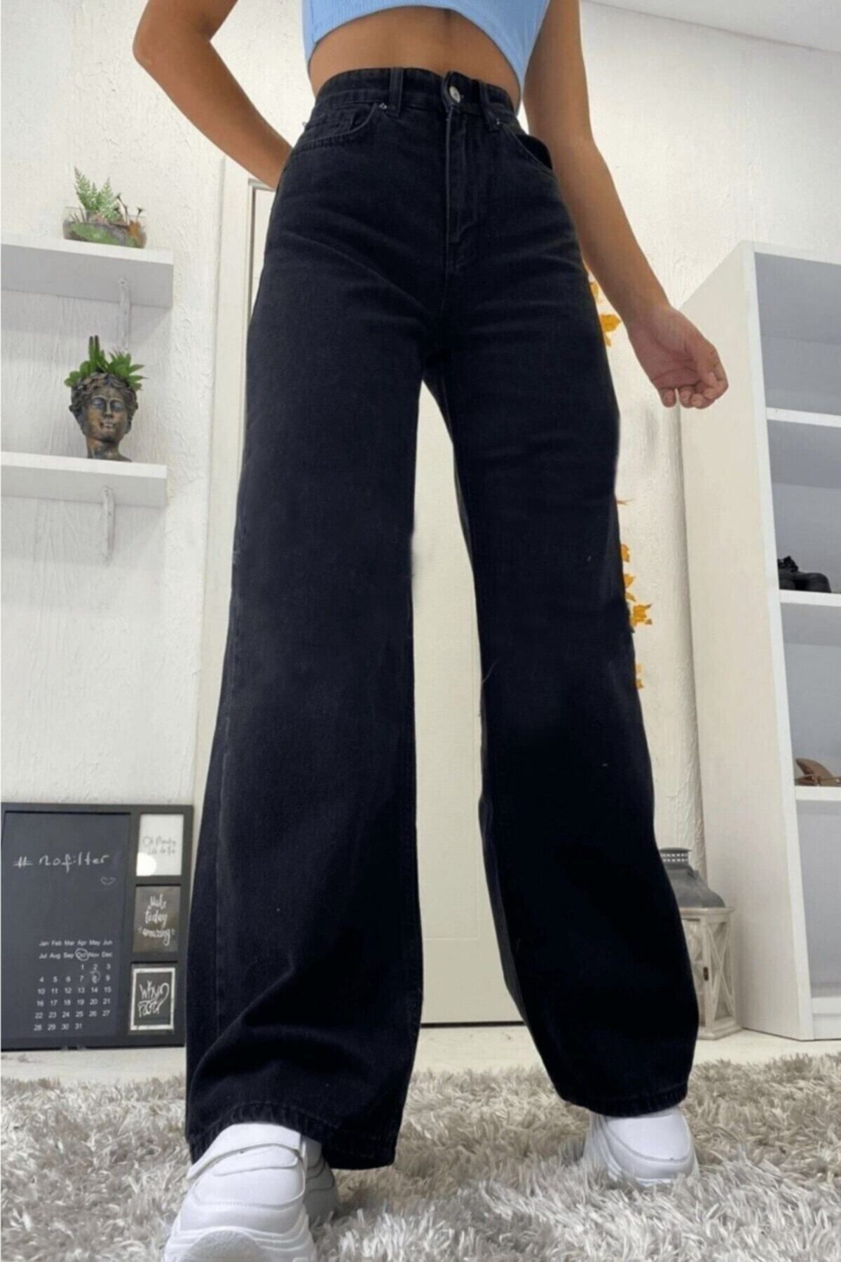 Love Solmayan Siyah Likralı Süper Yüksek Bel Salaş Jean Pantolon. (SÜPER YÜKSEK.) Wide Leg. Love Solmayan Siyah Likralı Süper Yüksek Bel Salaş Jean Pantolon. (SÜPER YÜKSEK.) Wide Leg.