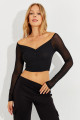 Kadın Siyah Kolları Tül Crop Bluz CG315 Kadın Siyah Kolları Tül Crop Bluz CG315