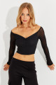 Kadın Siyah Kolları Tül Crop Bluz CG315 Kadın Siyah Kolları Tül Crop Bluz CG315