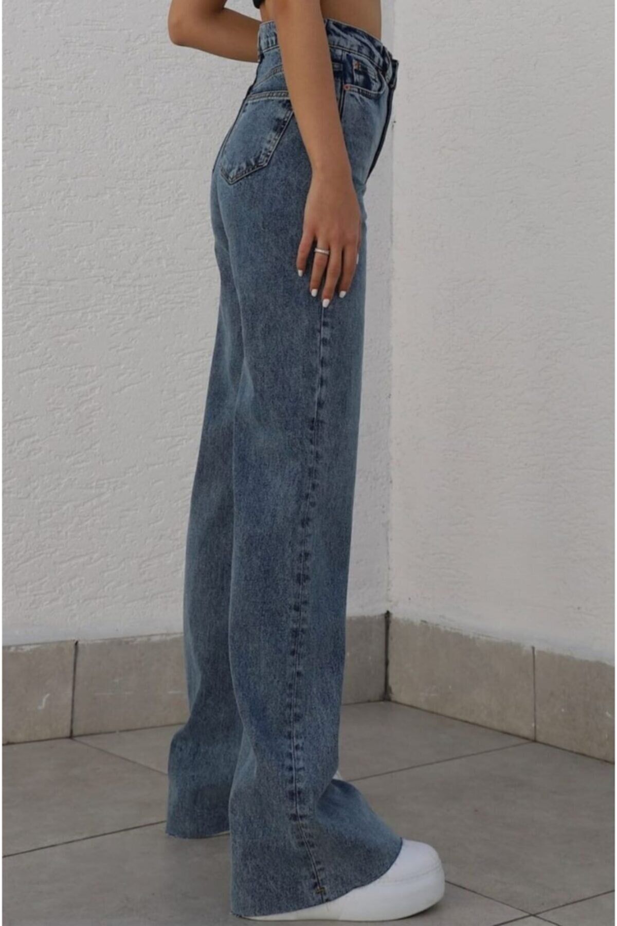 Orta Kar Mavi Kadın Salaş Likralı 90's Süper Yüksek Salaş Paça Kot Palazzo Pantolon Orta Kar Mavi Kadın Salaş Likralı 90's Süper Yüksek Salaş Paça Kot Palazzo Pantolon