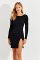 Kadın Siyah Önü Büzgülü Fermuarlı Kaşkorse Mini Elbise EY2561 Kadın Siyah Önü Büzgülü Fermuarlı Kaşkorse Mini Elbise EY2561