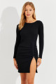 Kadın Siyah Önü Büzgülü Fermuarlı Kaşkorse Mini Elbise EY2561 Kadın Siyah Önü Büzgülü Fermuarlı Kaşkorse Mini Elbise EY2561