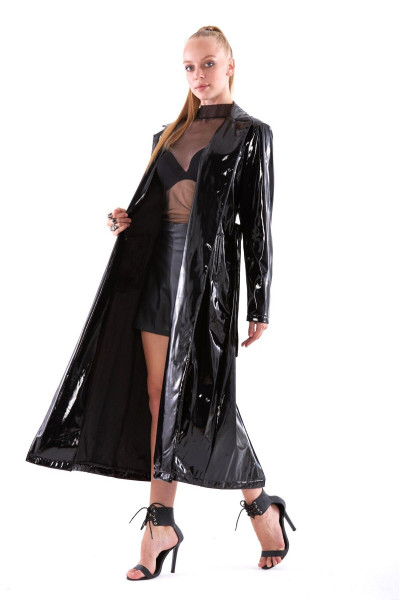 Parlak Kuşaklı Suni Deri Trençkot Parlak Kuşaklı Suni Deri Trençkot