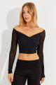 Kadın Siyah Kolları Tül Crop Bluz CG315 Kadın Siyah Kolları Tül Crop Bluz CG315
