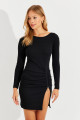 Kadın Siyah Önü Büzgülü Fermuarlı Kaşkorse Mini Elbise EY2561 Kadın Siyah Önü Büzgülü Fermuarlı Kaşkorse Mini Elbise EY2561