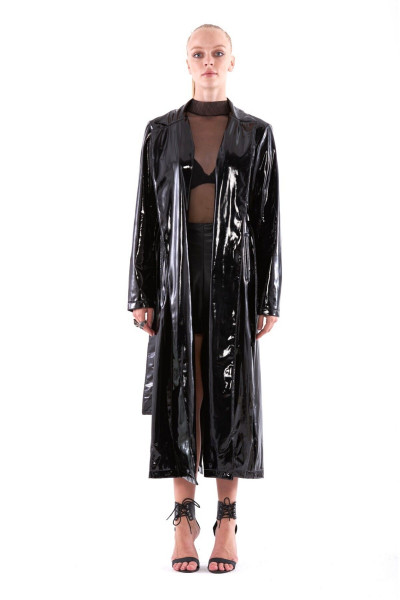 Parlak Kuşaklı Suni Deri Trençkot Parlak Kuşaklı Suni Deri Trençkot