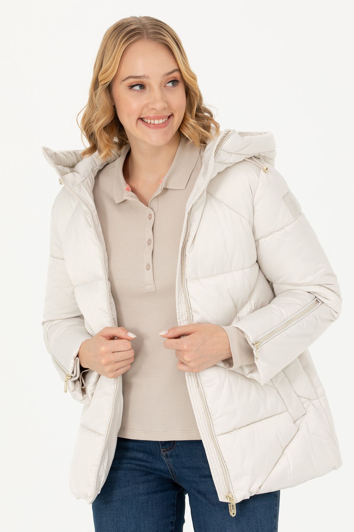 U.S. Polo Assn. Kapüşonlu Taş Kadın Mont 1677691