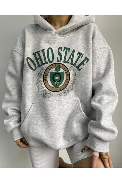 Unisex Gri Oversize Kapüşonlu Kanguru Cepli Ohio State Baskılı Sweatshirt Hoodie Unisex Gri Oversize Kapüşonlu Kanguru Cepli Ohio State Baskılı Sweatshirt Hoodie
