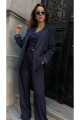 Lacivert Çizgili Düğmesiz Cepli Astarlı Blazer Ceket Lacivert Çizgili Düğmesiz Cepli Astarlı Blazer Ceket