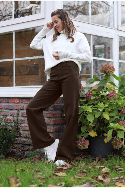 Kahverengi Yüksek Bel Boyfriend Wide Leg Jean Salaş Bol Paça Kot Pantolon Kahverengi Yüksek Bel Boyfriend Wide Leg Jean Salaş Bol Paça Kot Pantolon