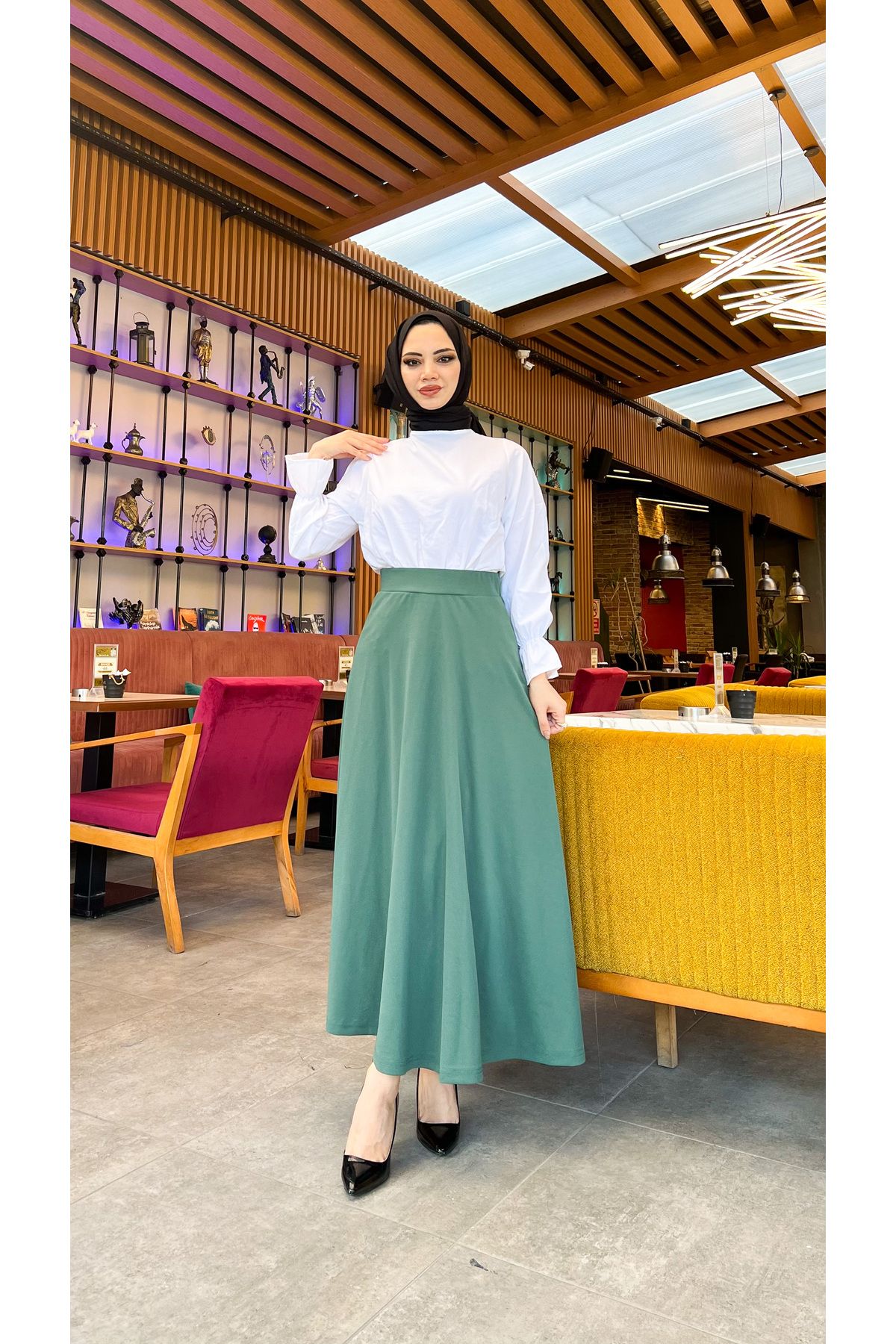 Tesettür Maxi Boy 36-48 Beden Arası (S-M-L-XL) Altı Dikişli Dört Mevsim Skuba Krep Etek Haki Yeşili Tesettür Maxi Boy 36-48 Beden Arası (S-M-L-XL) Altı Dikişli Dört Mevsim Skuba Krep Etek Haki Yeşili