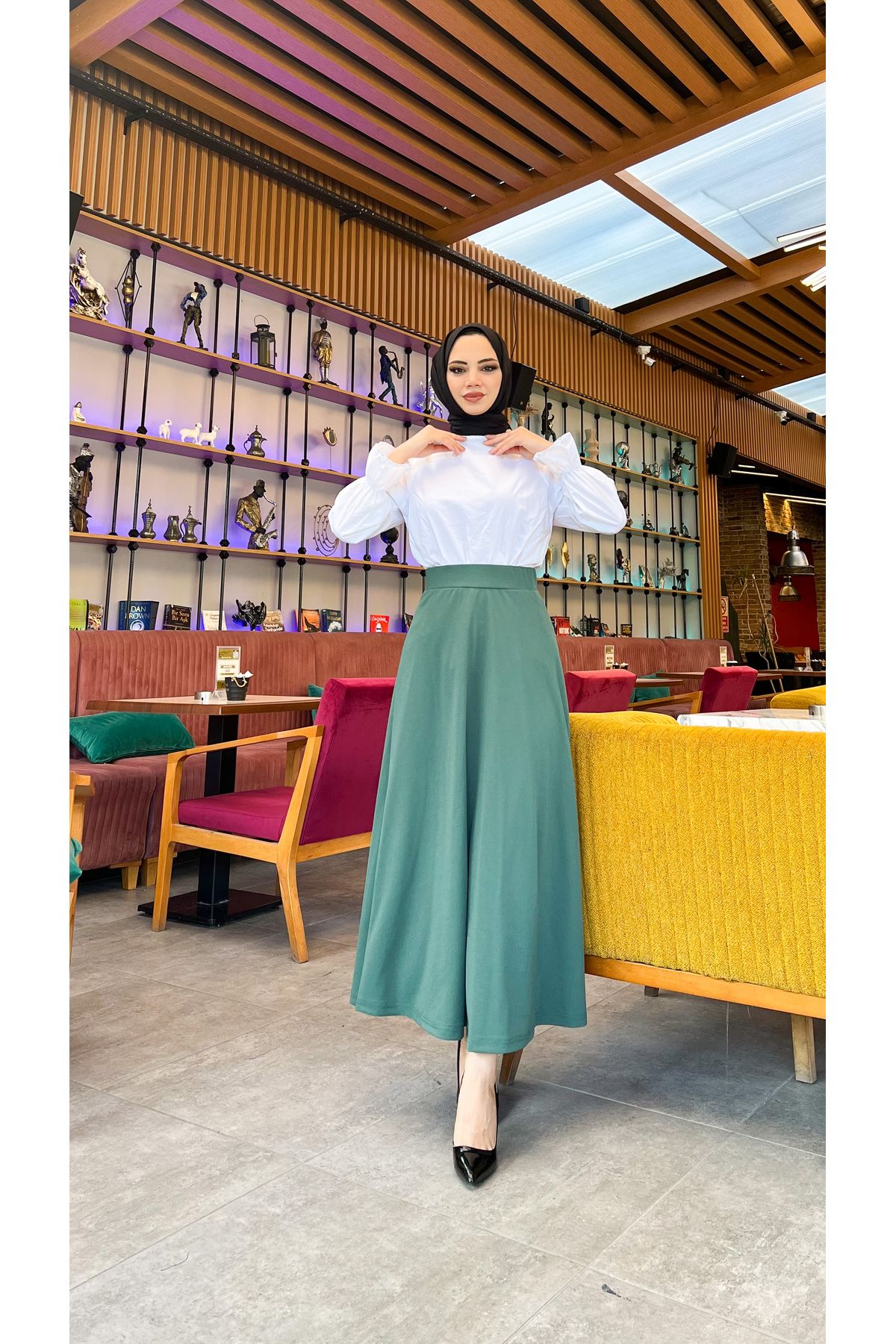Tesettür Maxi Boy 36-48 Beden Arası (S-M-L-XL) Altı Dikişli Dört Mevsim Skuba Krep Etek Haki Yeşili Tesettür Maxi Boy 36-48 Beden Arası (S-M-L-XL) Altı Dikişli Dört Mevsim Skuba Krep Etek Haki Yeşili