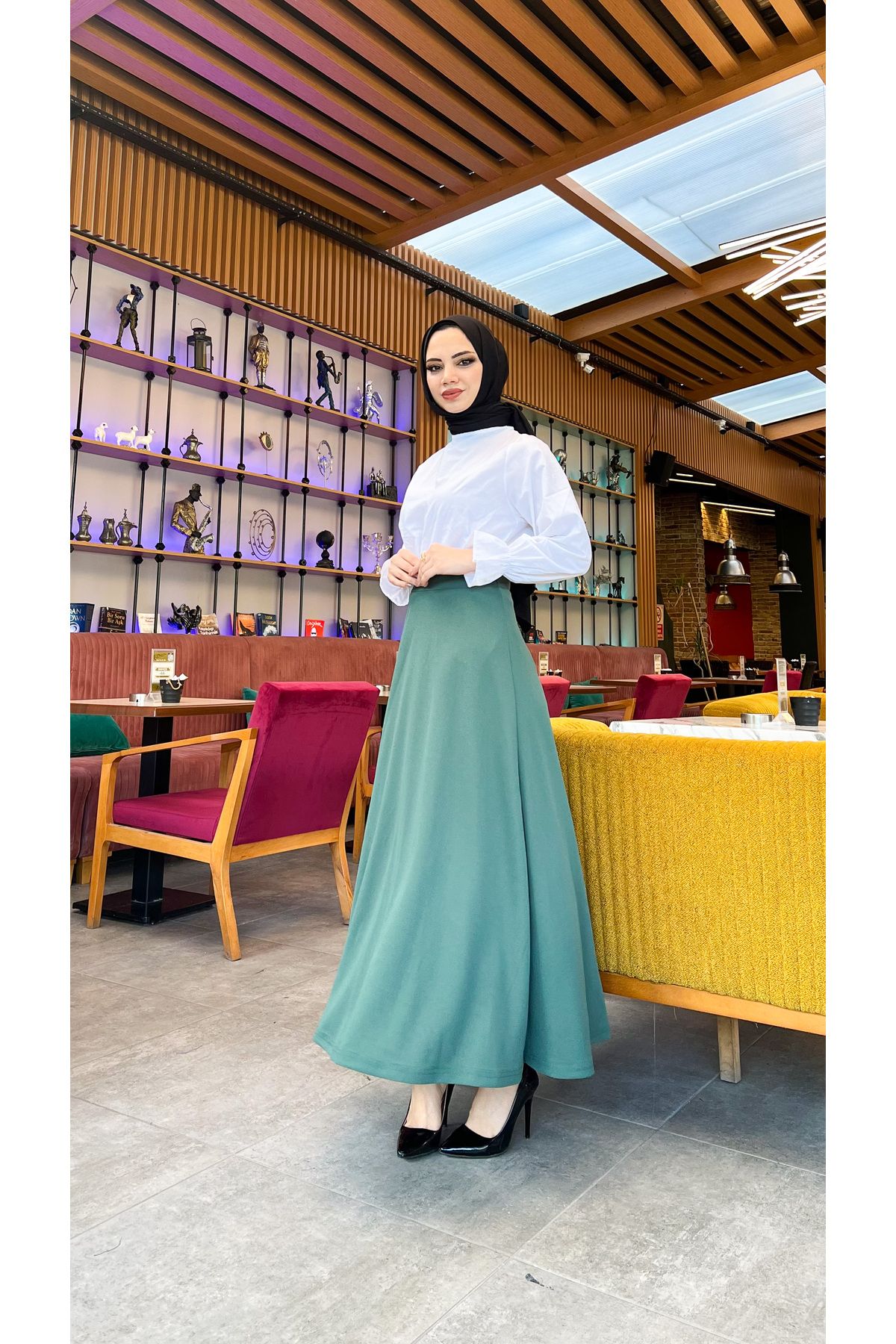 Tesettür Maxi Boy 36-48 Beden Arası (S-M-L-XL) Altı Dikişli Dört Mevsim Skuba Krep Etek Haki Yeşili Tesettür Maxi Boy 36-48 Beden Arası (S-M-L-XL) Altı Dikişli Dört Mevsim Skuba Krep Etek Haki Yeşili