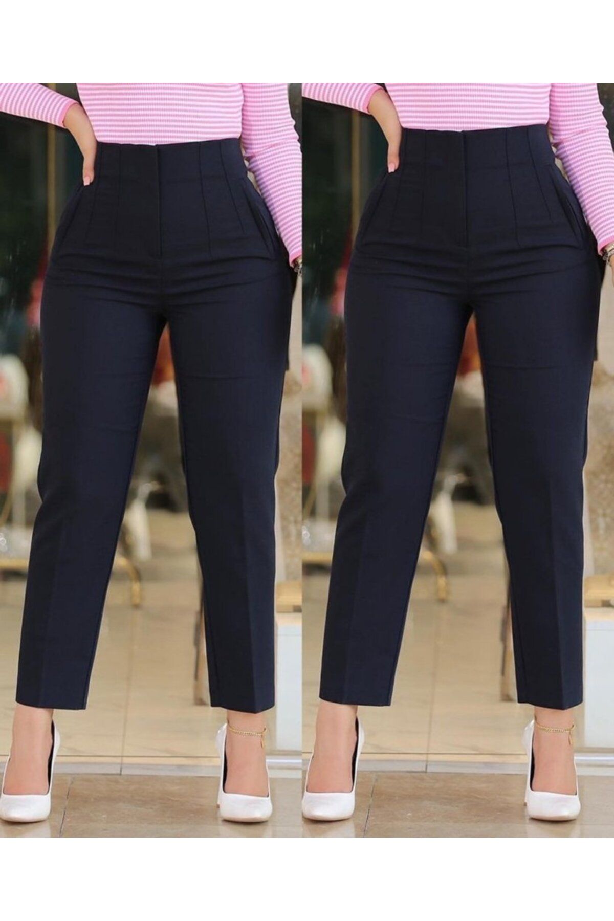 Kadın üste Oturan Bilek üzerinde Biten Paça Krep Pantolon Kadın üste Oturan Bilek üzerinde Biten Paça Krep Pantolon