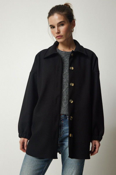Kadın Siyah Düğmeli Cepli Oversize Gömlek Ceket DD01263 Kadın Siyah Düğmeli Cepli Oversize Gömlek Ceket DD01263