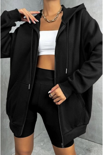 Kapüşonlu Fermuarlı Oversize Mevsimlik Unisex Sweatshirt Kapüşonlu Fermuarlı Oversize Mevsimlik Unisex Sweatshirt