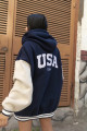 Unısex Oversıze Usa Kapüşonlu Nakışlı Cepli 3 İplik Kolej Ceket Unısex Oversıze Usa Kapüşonlu Nakışlı Cepli 3 İplik Kolej Ceket