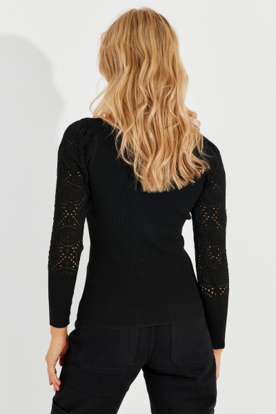 Kadın Siyah Kalp Yaka Ajurlu Triko Bluz SMT217 Kadın Siyah Kalp Yaka Ajurlu Triko Bluz SMT217