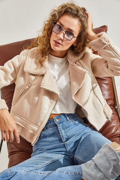 Kadın Süet Peluş Mont