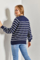 Kadın Yakası İlikli Balıkçı Yaka Çizgili Triko Kazak Kadın Yakası İlikli Balıkçı Yaka Çizgili Triko Kazak