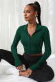 Kadın Yeşil Uzun Kol Fermuarlı Parmak Geçme Detaylı Dik Yaka Crop Top Bluz Kadın Yeşil Uzun Kol Fermuarlı Parmak Geçme Detaylı Dik Yaka Crop Top Bluz