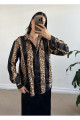 Siyah Saten Leopar Desen Gömlek 25283 Siyah Saten Leopar Desen Gömlek 25283