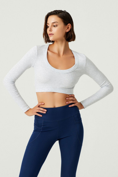x Melodi Gri Pamuklu Fitilli Uzun Kollu Crop Spor Bluz Long Sleeve x Melodi Gri Pamuklu Fitilli Uzun Kollu Crop Spor Bluz Long Sleeve