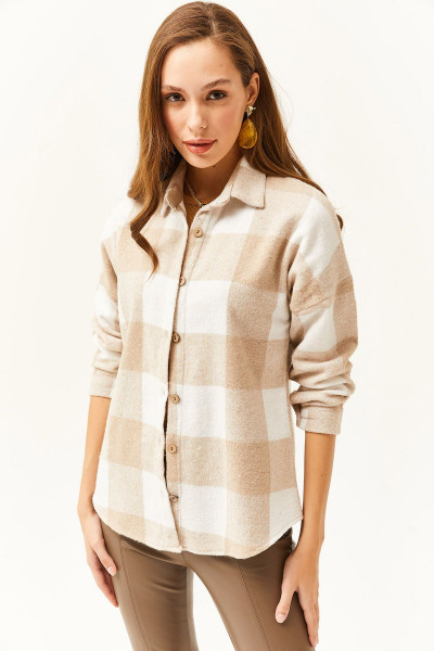 Kadın Taş Ekose Oduncu Gömlek GML-19001153 Kadın Taş Ekose Oduncu Gömlek GML-19001153