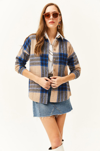 Kadın Taş Lacivert Ekose Oduncu Gömlek GML-19001153 Kadın Taş Lacivert Ekose Oduncu Gömlek GML-19001153