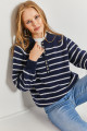 Kadın Yakası İlikli Balıkçı Yaka Çizgili Triko Kazak Kadın Yakası İlikli Balıkçı Yaka Çizgili Triko Kazak