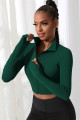 Kadın Yeşil Uzun Kol Fermuarlı Parmak Geçme Detaylı Dik Yaka Crop Top Bluz Kadın Yeşil Uzun Kol Fermuarlı Parmak Geçme Detaylı Dik Yaka Crop Top Bluz