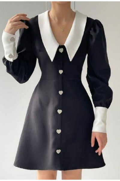 Vintage Stil, Geniş Yaka Elbise Vintage Stil, Geniş Yaka Elbise