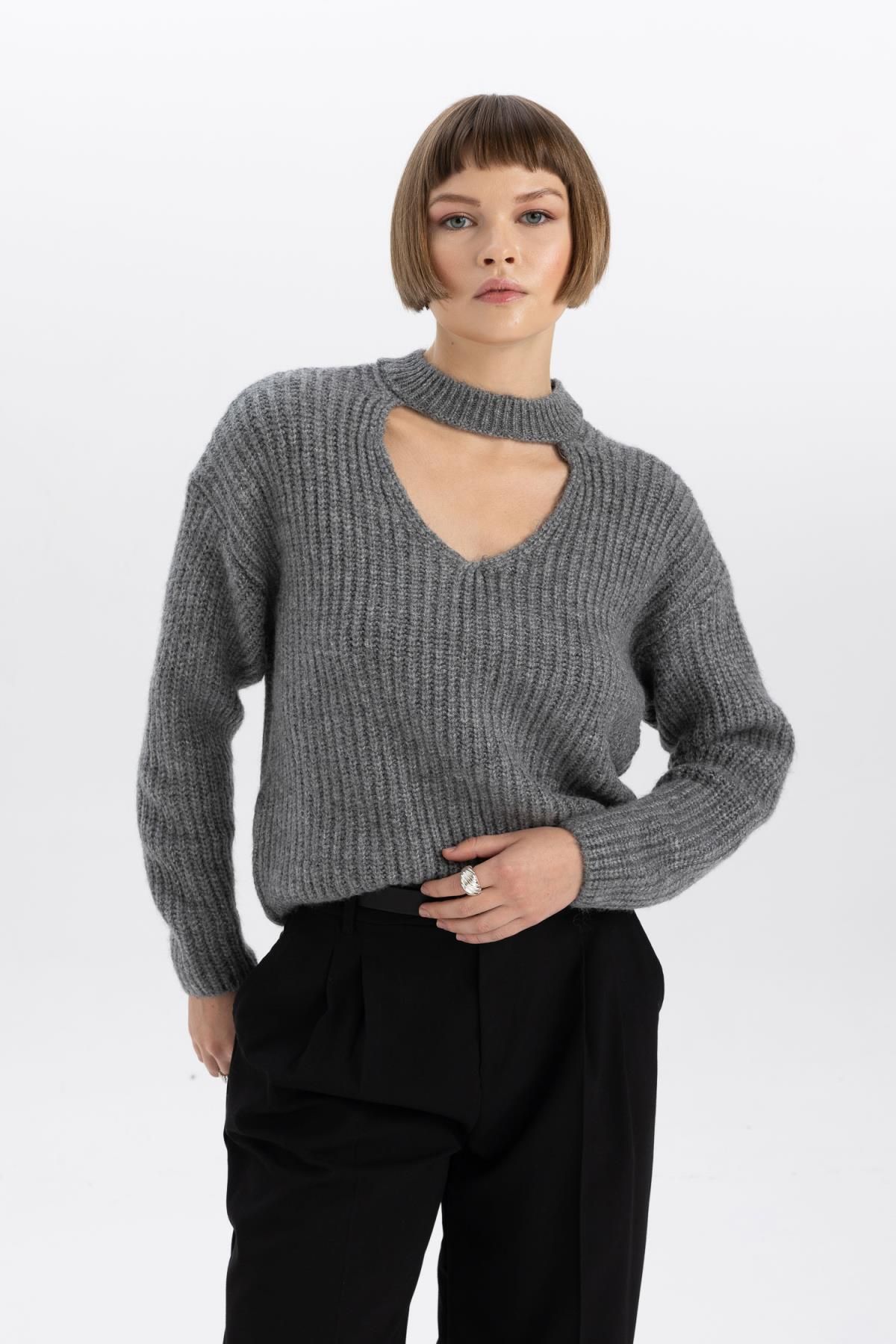 Relax Fit Choker Yaka Selanik Kumaş Kazak B3827ax23wn Relax Fit Choker Yaka Selanik Kumaş Kazak B3827ax23wn