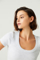 x Melodi Gri Pamuklu Fitilli Crop T-Shirt Short Sleeve