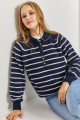 Kadın Yakası İlikli Balıkçı Yaka Çizgili Triko Kazak Kadın Yakası İlikli Balıkçı Yaka Çizgili Triko Kazak